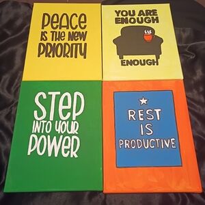 Handpainted Bulk Lot Of 4 Word Art Acrylic Painting Wall Decor Signed Art 9x12"